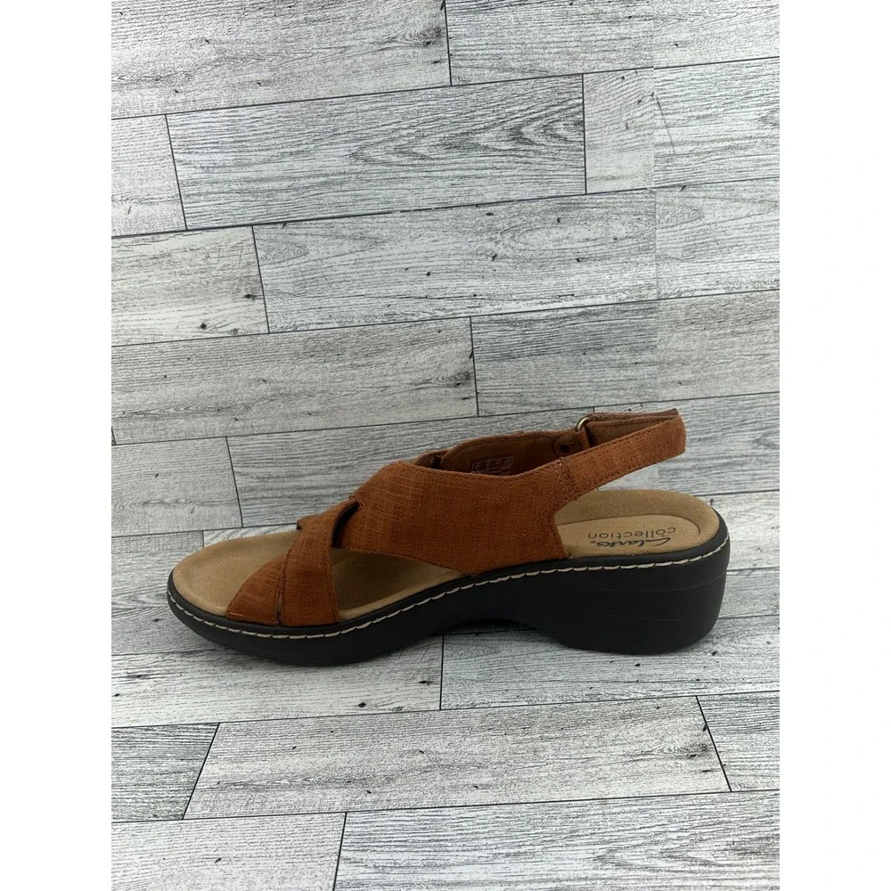 Clarks Collection Women Tan Brown Woven Wedge Sandals Ultimate Comfort Sz 9M